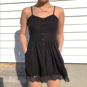 Black Button Lace Trim Romper